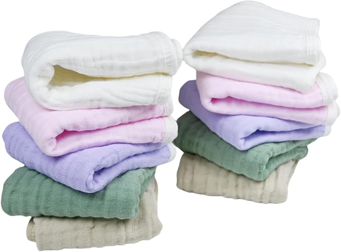 Synrroe Burp Cloths Large, Muslin Burp Cloths for Baby Girls and Boys, Pack of 10 Extra Absorbent and Soft Muslin, 6 Layers 20 by 10 Inches 100% Cotton (Mix 10 Pack Pink Green)