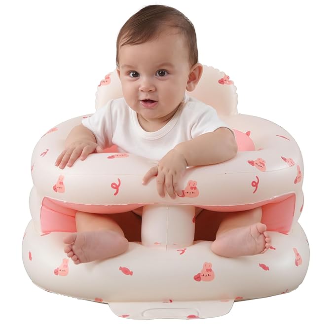 AGITVPS Inflatable Baby Seat for Babies 3-36 Months, Built in Air Pump Baby Chair Sit Me up Floor Seat for Baby, Bumbo Seat for Learning to Sit, Feeding, Camping (Surround-Love Bunny)