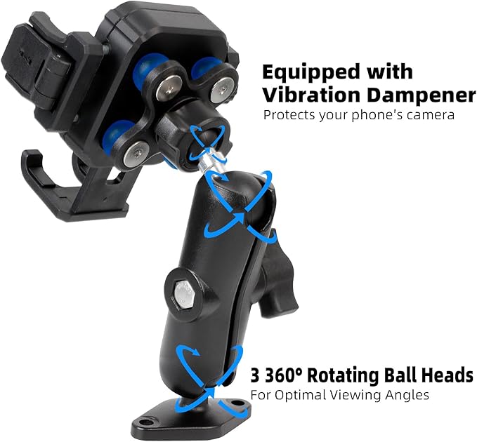 FPN Phone Mount Holder with Vibration Dampener for Boat Truck Car [Camera Friendly] [1s Lock & Release] [Aluminum AMPS Diamond Base & Medium Arm], Fits 4.7-7.2" Cell Phones