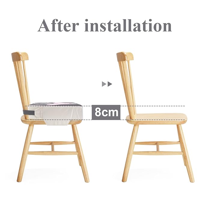 Dining Chair Heightening Cushion Portable Dismountable Adjustable Highchair Booster for Baby Toddler Kids Infant Washable Thick Chair Seat Pad Mat (Grey+Pink Deer)