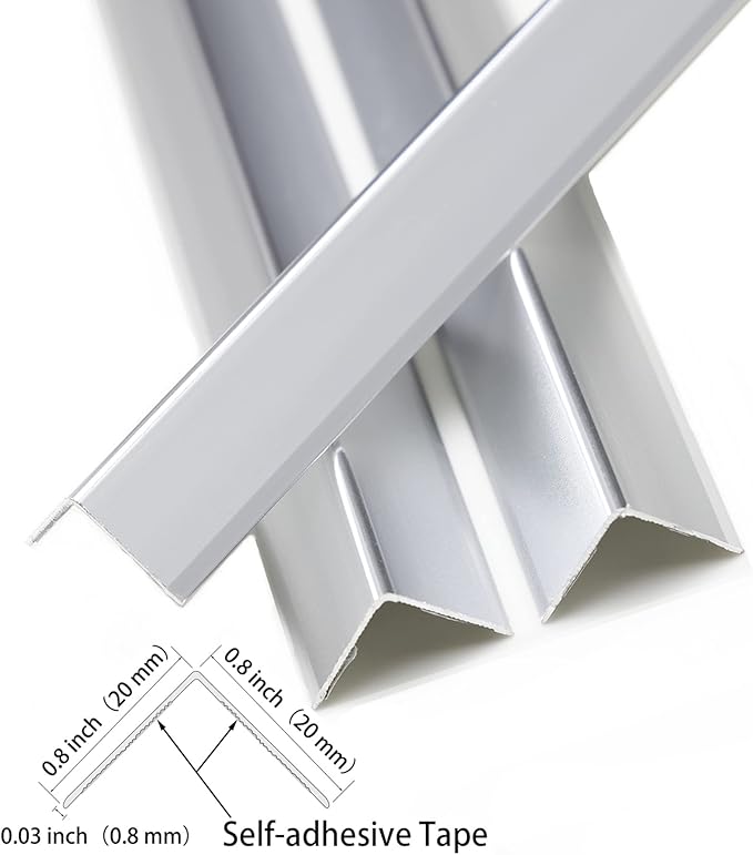 Aluminum Peel and Stick L Molding Corner Guards with 90° Angle for Wall Door Frame Cabinet Baseboard Protection and Decoration, 51.2in x 0.8in (3Pcs)