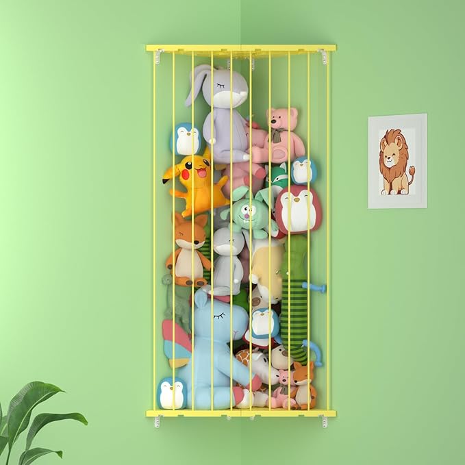 Stuffed Animal Storage Corner - Large Stuffed Animal Holder with Length Adjustable - Plush Storage Hanging Stuffed Animal Net for Wall(Yellow)
