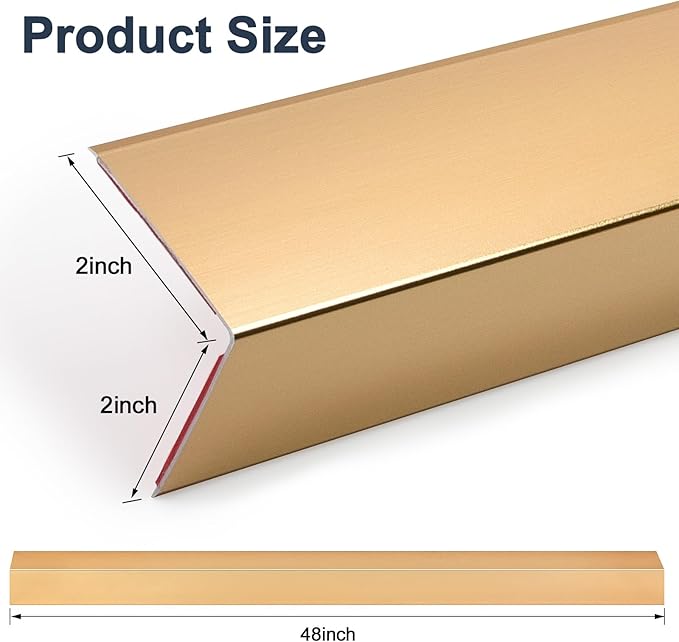 10PCS 48" Metal Corner Protectors, Aluminum Self Adhesive Corner Guards, Metal Wall Edge Protector Strip, Furniture Corner Protectors, Wall Cabinet Baseboard Decoration 48" x 2" (Golden)