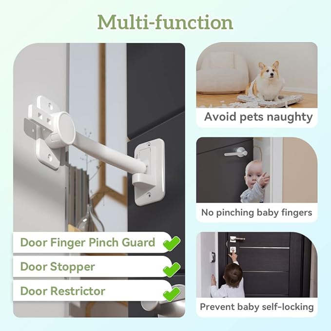 SAFELON 1Pcs Baby Safety Door Finger Pinch Guard, Door Lock & Door Stopper for Kids & Pets, Convenient Cats Entry, Adjustable Door Latch for Dogs No More Pet Gates