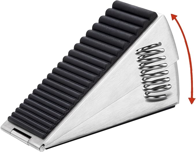 Silver Heavy Duty Door Stopper, Metal Rubber Door Wedge, Large Door Stop for Bottom of Door, Suits Any Heavy Door Gap