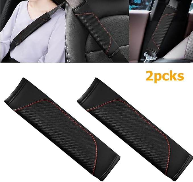 2PCS Car Seat Belt Cover, Carbon Fiber Seatbelt Shoulder Protection, Soft Car Seat Belt Strap Cushion Protect Your Neck and Shoulder, Car Accessories Seat Belt Pad for Car Truck (Black)