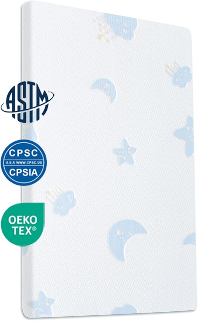 Pack and Play Mattress Pad, Portable Crib Pack N Play Mattresses, 38" x 26" x 1.5" Jacquard Playpen Mattress for Travel Soft Breathable Play Yard Mattress with Washable Cover (Moon/Star)