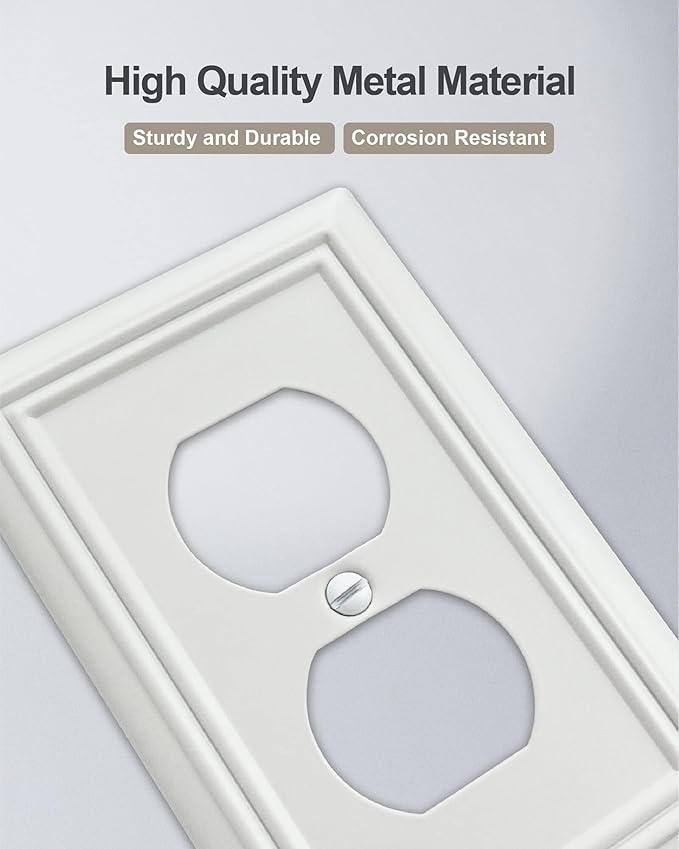4-Pack Duplex Outlet Cover, Metal Wall Plate for Electrical Outlet, Light Switch, Decorative Off White Face Plate, 3.15 * 4.88, Midsize