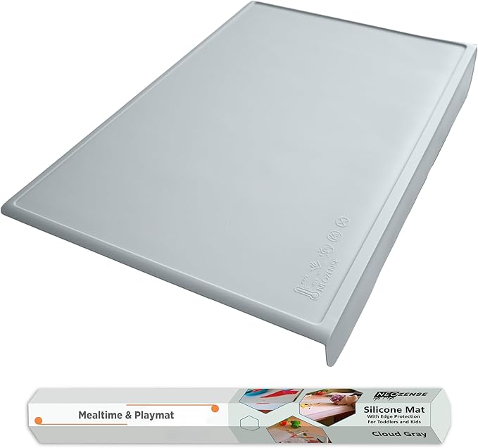 Silicone Craft Mat for Painting, PlayDoh and Art Projects with Angle-Protective Safety Edge – Toddlers & Kids Placemat – Non-Slip & BPA-Free Food Mat – 1.5mm Thick, 24"x16", Cloud Gray