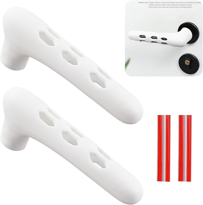 2Pcs White Hollow Door Knob Covers Silicone Door Handle Glove Covers Anti-Static Safety Door Knob Protector for Flat Square Door Levers