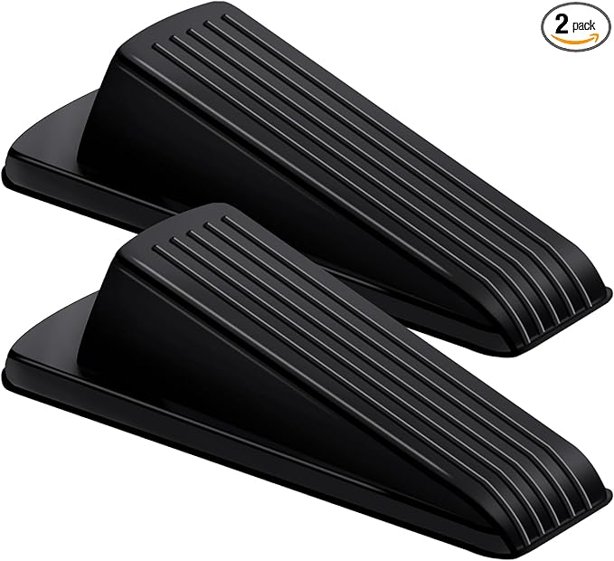 Door Stoppers for Bottom of Door on Floor, Premium Rubber Stoppers Wedge, Door Stops for Carpet Heavy Duty, Door Stoppers for Bottom of on Tile, Concrete, Wooden Floor, Door Gaps (Black, 2 Pack)