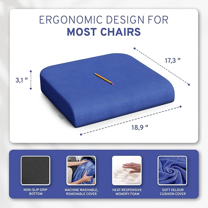 ComfySure Extra Large Wheelchair Seat Cushion - Firm Memory Foam Chair Pad for Wheelchair, Recliner, Office, Car & Bariatric Overweight Users 19”x17”x3”