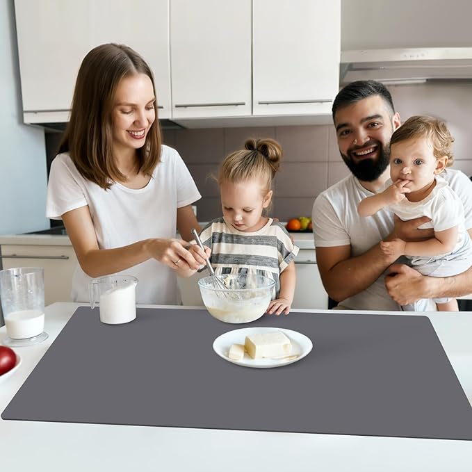Extra Large Silicone Mat for Kitchen Counter, 31.5x23.6 Inch Heat Resistant Mat Countertop Protector, Non-Stick and Thick Silicone Pad Silicone Baking Mat for Dough and Pastry, Dark Gray