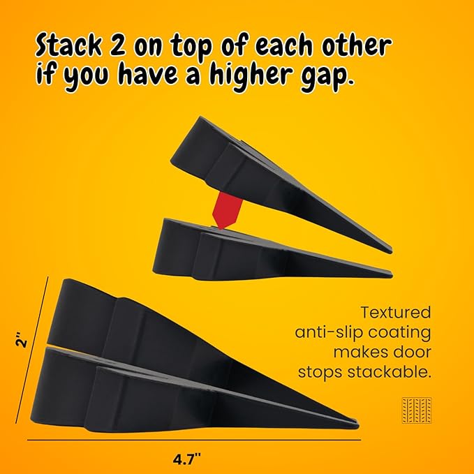 2-Pack Decorative Door Stoppers for Bottom of Doors (1") | Fun Cute Door Stop Cute Doors Stopper | Black Door Stops for Bottom of Door | Large Doorstops Wedge | 1-Inch High | 2-Pack 'Flat Mates'