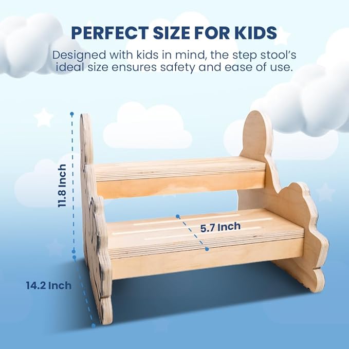 Motherly Haven Wooden Step Stool for Toddlers & Kids, 2-Step Dog Design, Anti-Slip Bathroom Toilet Potty Training Stool, Durable Kitchen Step Stools for Independence & Safety