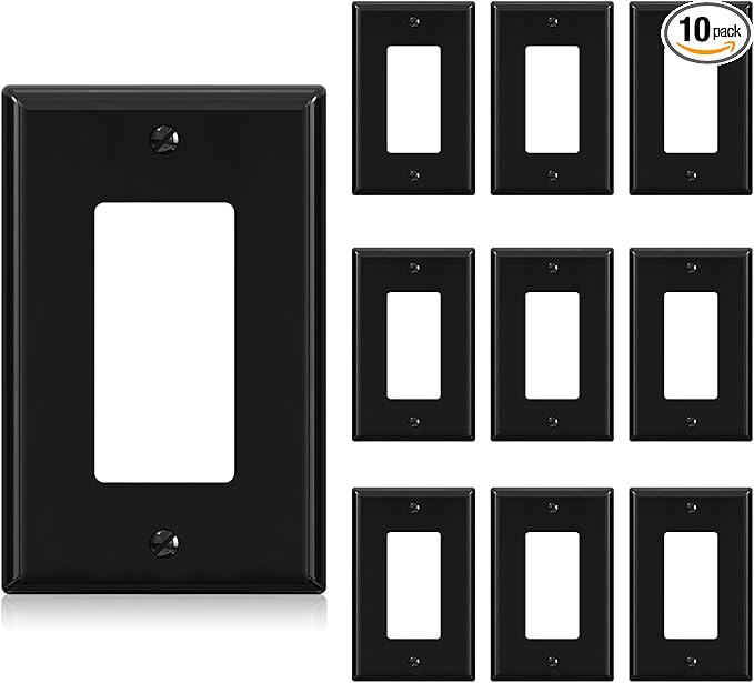AIDA Decorative Wall Plate, 1-Gang Mid-Size, Unbreakable Polycarbonate Faceplates. Designed for decorator devices, UL Listed,Screws Included(10 Pack, Glossy Black)