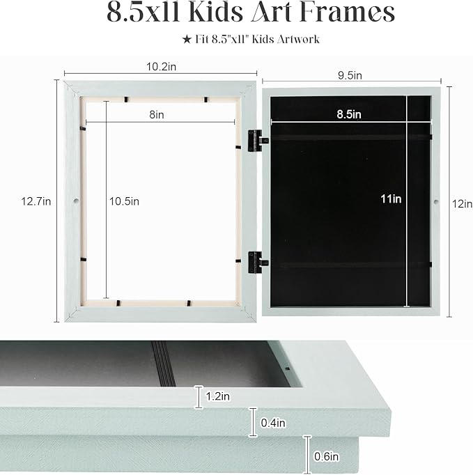 [2-Pack] Kids Art Frames, 8.5x11 Front Opening Kids Artwork Frames Changeable, Pale Green Artwork Display Storage Frame for Wall, Holds 50 Pcs, for 3D Picture, Crafts, Children Drawing, Hanging Art,