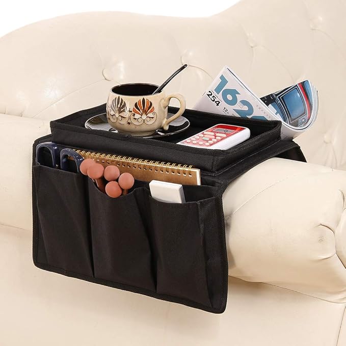 Couch Sofa Armrest Organiser Arm Chair Caddy Bedside Storage Pocket with 8 Pockets TV Remote Holder Bed Storage Pocket Bag for Cellphone Tablet Notepad Book Magazines DVD Glasses