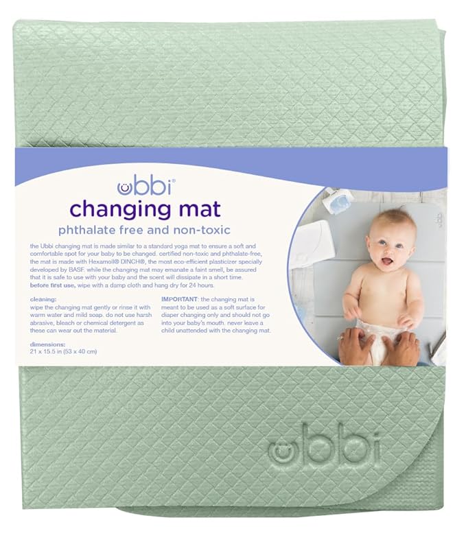 Ubbi On-the-Go Diaper Changing Baby Mat, Soft and Comfortable, Must Have for Newborns, Easy to Clean, Portable Folding Pad, Infant Traveling Accessories, Sage Green, 16" x 21" (Pack of 2)