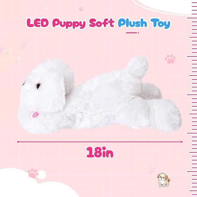 WEWILL 18'' Light up White Puppy Dog LED Stuffed Animal with Colorful Night Light Glow Soft Plush Toy Gifts for Kids on Christmas Birthday