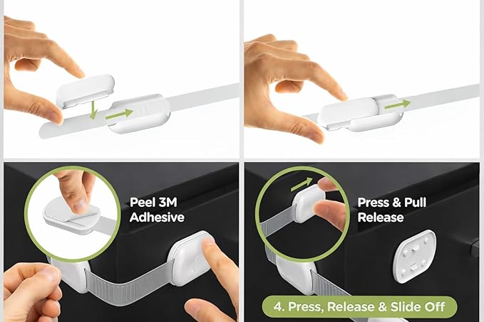 Premium Child Safety Locks – Adjustable, No-Drill & Easy-Install Home Safety Kit – Cabinet & Drawer Locks (6-Pack) (Child Safety Straps)