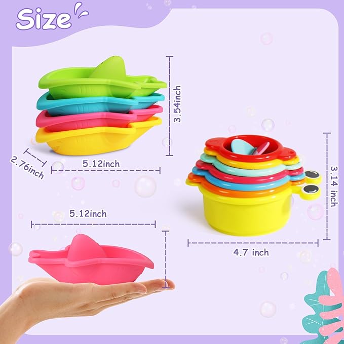 Baby Bath Toys for Kids Ages 1-3 Toddler Bath Toys Mold Free Bathtub Toys for 12+ Months Pool Water Table Beach Sand Toys Stacking Cups Floating Boats for 1+ Years Old Girls Boys Gifts 11 PCS