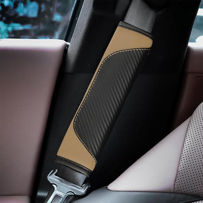 2PCS Car Seat Belt Cover, Carbon Fiber Seatbelt Shoulder Protection, Soft Car Seat Belt Strap Cushion Protect Your Neck and Shoulder, Car Accessories Seat Belt Pad for Car Truck (Beige)