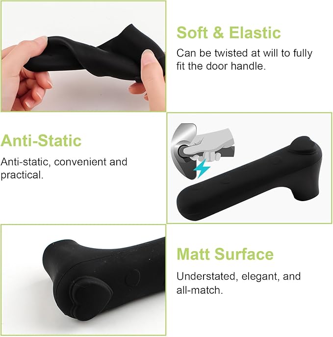 Door Handle Covers, 2Pcs 15 * 5.8 * 3.5cm Silicone Door Handle Glove Covers with Love Heart Decor, Black Door Handle Lever Covers Anti-Static Safety Door Handle Protector