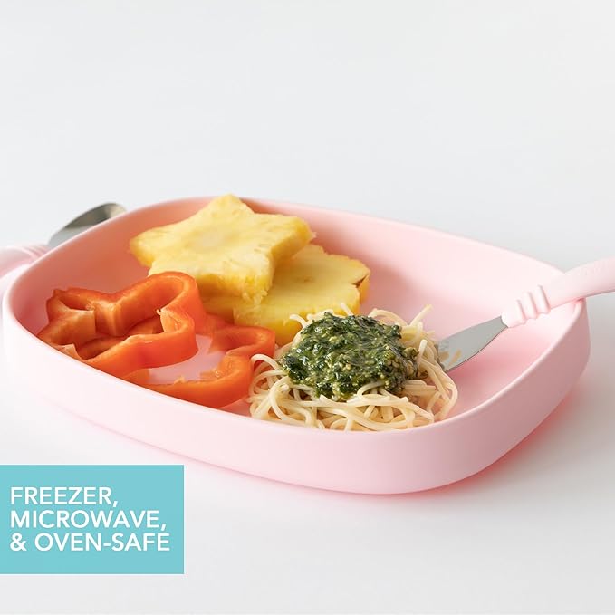 Bumkins Toddler and Baby Suction Plate, Silicone Grip Dish Large Tray for Big Kids, Fits Most Highchairs, Essential Children Feeding Supplies, Non Skid Sticky Bottom, Platinum Silicone, Pink