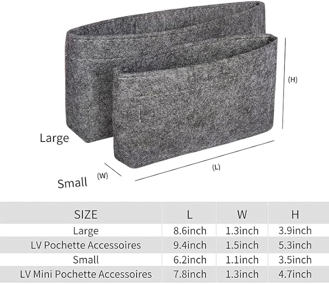 Vercord Felt Purse Organizer Insert Pochette Handbag Insert Bag in Bag for Multi Pochette Accessories Add Zipper Pocket Grey
