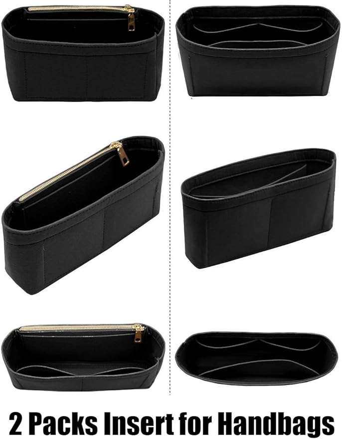 Small Handbag Shaper Insert for GG Marmont Matelasse Shoulder Bag(Pack of 2) Felt Insert Purse Organizer with Zipper- Buy 1 Get 1 Bag Free Small 8030 Black