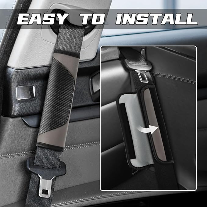 2PCS Car Seat Belt Cover Pad, Soft Carbon Fiber Leather Seatbelt Shoulder Protector for a More Comfortable Driving, Universal Safety Belt Strap Cover to Protect Your Neck (Gray)