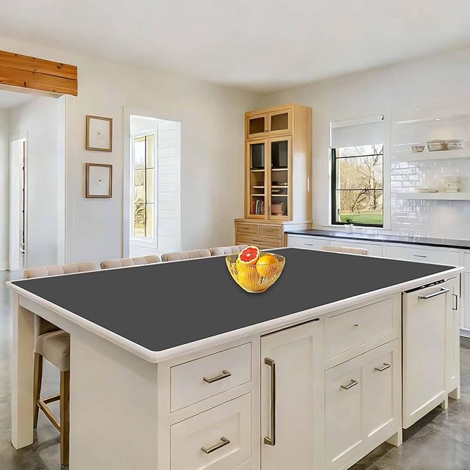 78''x32''(200cmx80cm) Extra Large Silicone Mat for Kitchen Counter, Heat Resistant Countertop Protector, Non-Slip Waterproof Kitchen Island Mat, Easy to Clean, Dark Gray