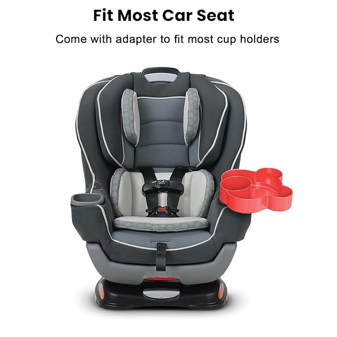 Red Car Seat Tray - Convert Cup Holder to Snacks & Toys Tray, 360 Rotatable for Kids Travel, Booster & Stroller