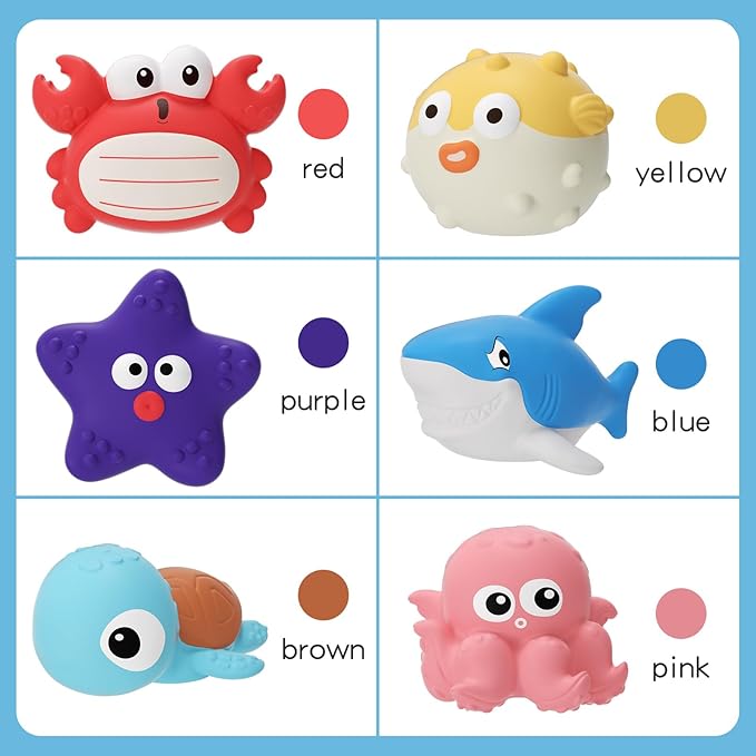 XAWACAH Bath Toys for Toddlers 18 Month, Bathtub Toys with 6 Baby Bath Animals, No-Hole Design Keeps Dry, Floating Toys Set for Baby 1 Year Old Boys & Girls (6 Pack)
