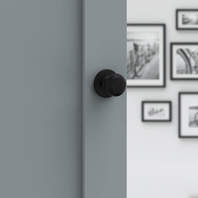Kwikset Cove Interior Passage Door Knob, Handle For Closet and Hallway Doors, Non-Locking Doorknob, Matte Black