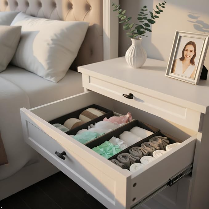 Foldable Fabric Drawer Organizer Set 4 Pack Dresser Dividers - Sock Underwear Storage Bins Gray