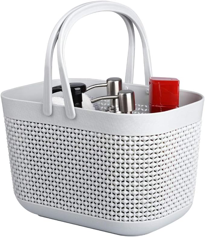 UUJOLY Plastic Organizer Storage Baskets with Handles, Shower Caddy Bins Organizer for Bathroom and kitchen（Grey