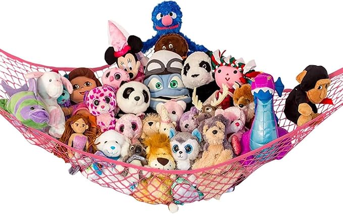 Lilly's Love Stuffed Animal Storage Hammock - Extra Large, Corner Hanging Stuffed Animal Net Organizer - Stuffed Animals Toy Storage - Cute Plushie Stuff Animal Holder (Coral)