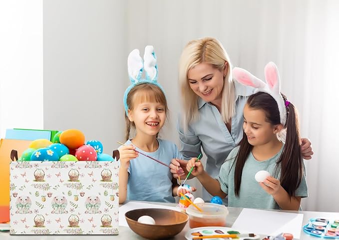 HKEC Rectangle Easter Bunny Basket Empty,Gift Basket, Room Decor,Waterproof Storage Bin, Books Box(Easter Bunny)