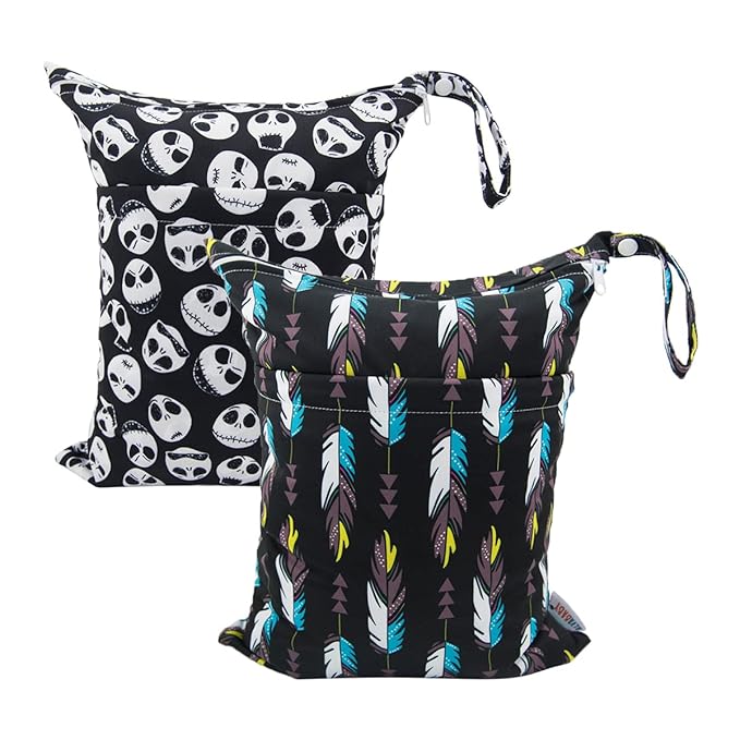ALVA ALVABABY 2pcs Cloth Diaper Wet Dry Bags Waterproof Reusable with Two Zippered Pockets Travel Beach Pool Daycare Soiled Baby Items Yoga Gym Bag for Swimsuits or Wet Clothes L35132