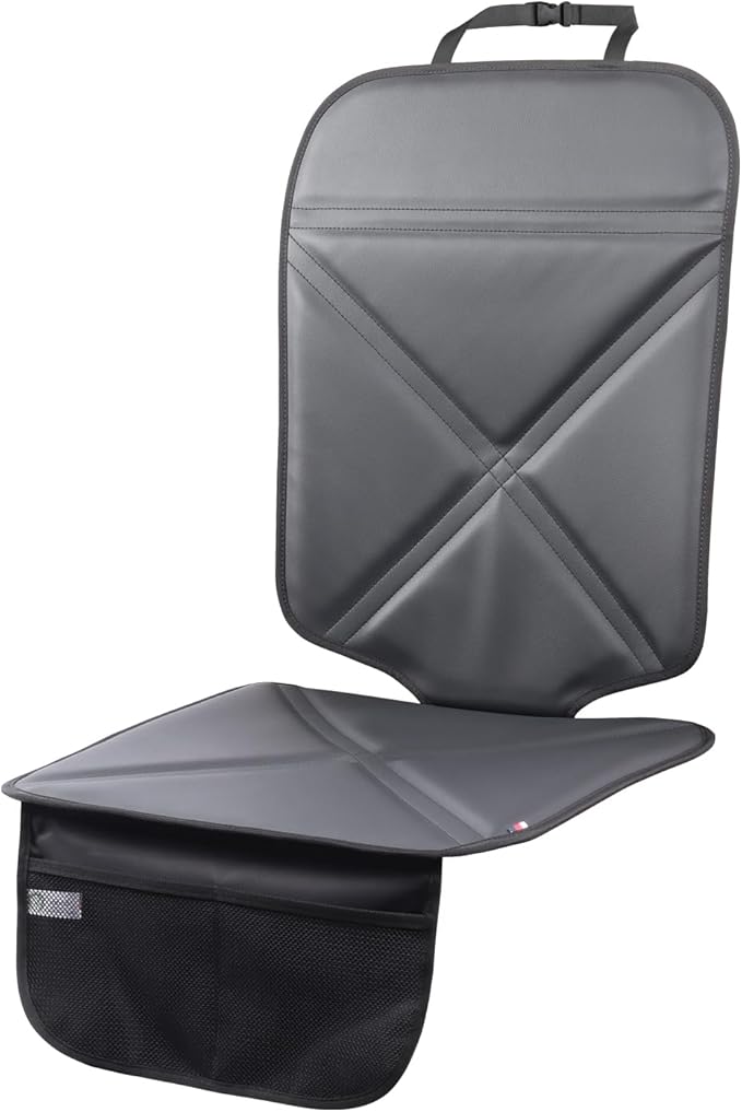 Viaviat Car Seat Protector Leather Waterproof Child Safety Seat Protector Cover with Thick Pad and 2 Large Pockets Durable Kick Mat for All Auto Seat (Black)