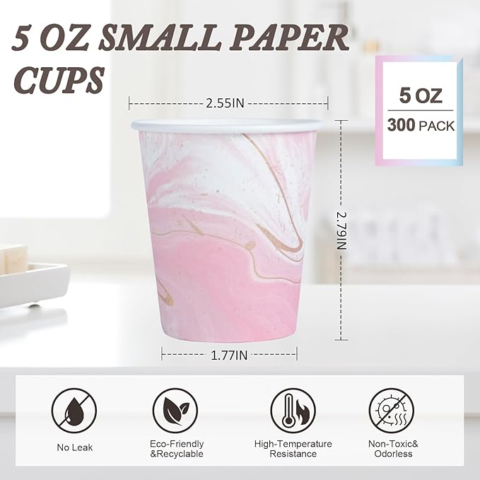 Huifany 300 Pack 5 oz Paper Cups, Disposable Bathroom Cups, Colorful Mouthwash Cups, Small Disposable Paper Cups, Mini Cup for Party, Picnic, BBQ, Travel and Event