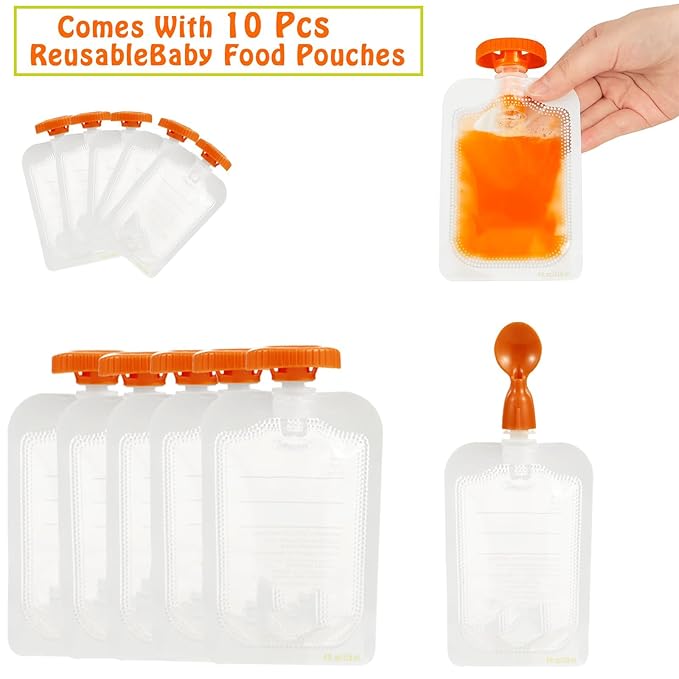 PandaEar Squeeze Station for Baby Puree Food Storage, Baby Food Pouch Filling Maker with 10 Pcs Pouches, Pouch Filling Station for Infant and Toddlers