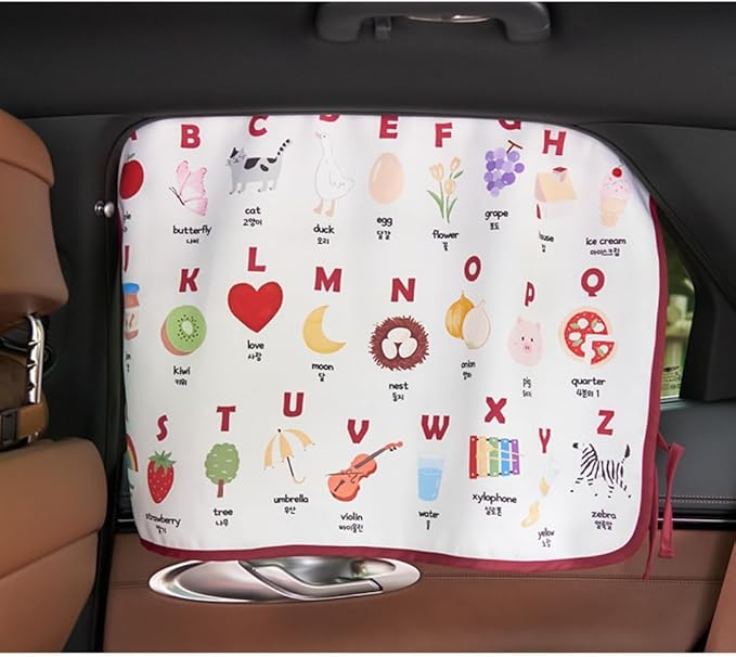 BEBEDECO Magnetic Car Sun Shade Curtain for Side Window – Sun Blocker and UV Protector for Baby, Kids, and Pets – Universal Fit with Built-in Magnets for Steel-Framed Door (Magnet-New Alphabet)