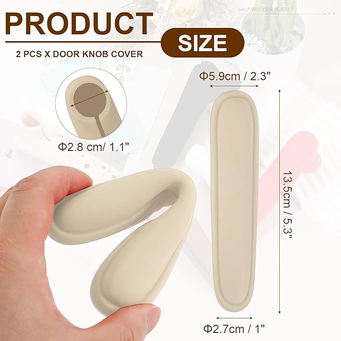 uxcell 2 Pcs Door Handle Covers, Silicone Safety Doors Knob Handle Protector Covers Anti-Collision Soft Doors Pull Cover for Bedrooms Bathrooms Offices, Beige
