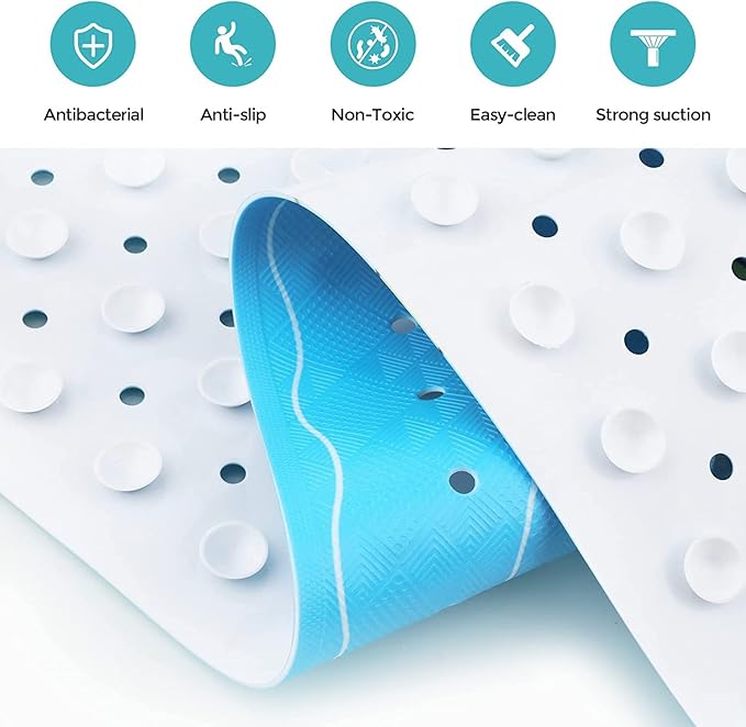 Tubozadi Bathtub Mat Non Slip Shower Mat for Kids Adults & Elderly 40X16 Inch Extra Long Anti Slip Bath Mats for tub Mat with Suction Cups and Drain Holes,Duck