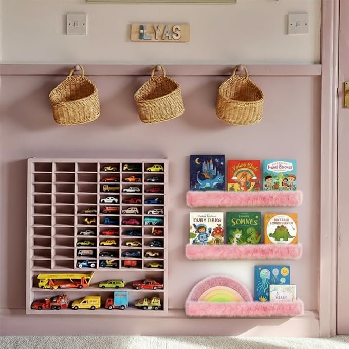 1PC Plush Bookshelf for Kids, Soft Hanging Book Display Shelf for Nursery Wall, Easy Mount Floating Bookshelf Display Organizer, Unique (Pink)