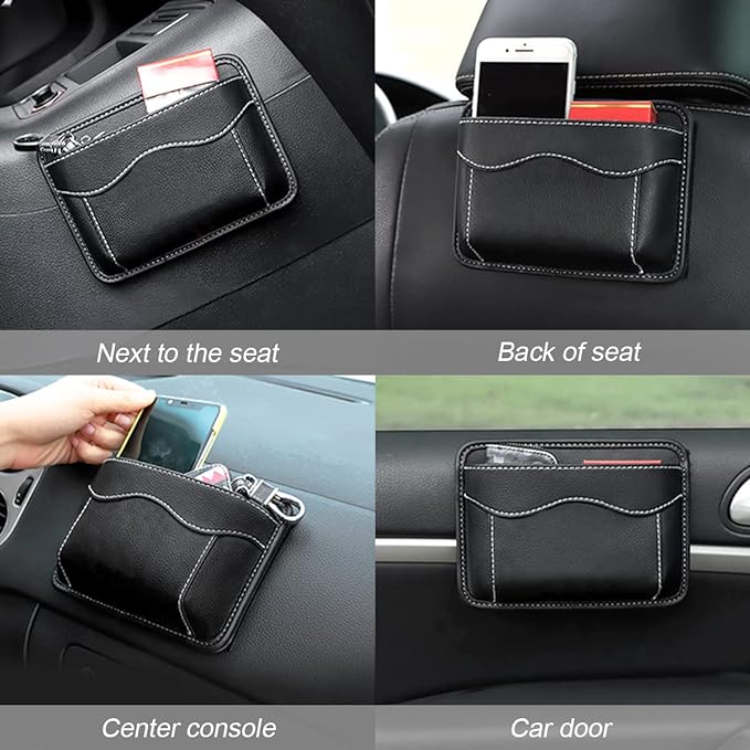 Moly Magnolia Car Seat Side Pocket Organizer, American Flag PU Leather Storage Bag, Pen Phone Holder Tray Pouch Seat Gap Filler, Interior Accessories for Auto Door Window Console (Gray)