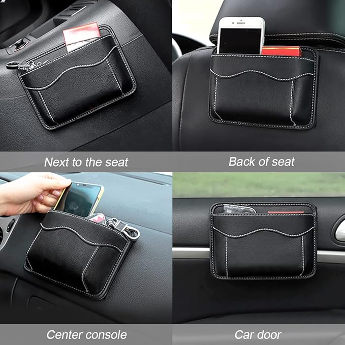 Moly Magnolia Car Seat Side Pocket Organizer, American Flag PU Leather Storage Bag, Pen Phone Holder Tray Pouch Seat Gap Filler, Interior Accessories for Auto Door Window Console (Red)